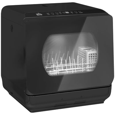HOMCOM Table Top Dishwasher with Built-in 6L Water Tank, Mini Countertop Dishwasher with 6 Programs, 4 Place Settings, Black 