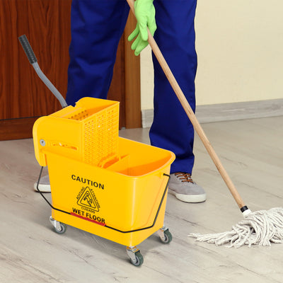 HOMCOM 20L Mop Bucket on Wheels, with Water Separation Panel - Yellow 