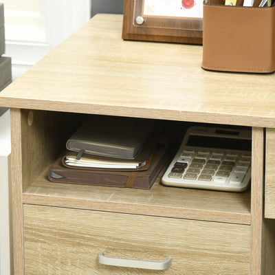 HOMCOM Computer Desk, Home Office Desk with Lockable Drawer, Storage Shelf for Study Bedroom, 110 x 50 x 76 cm, Oak 