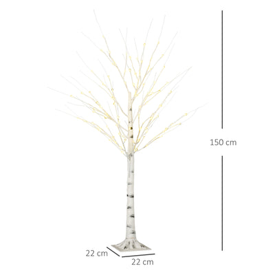 HOMCOM 5ft Artificial White Birch Tree Light with Warm White Pre-Lit LED Light for Indoor and Covered Outdoor Use 