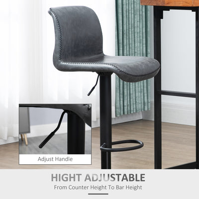 HOMCOM Set of 2 Bar Stool Adjustable Height Swivel Footrest and Base for Breakfast Bar, Kitchen and Home, Dark Grey 