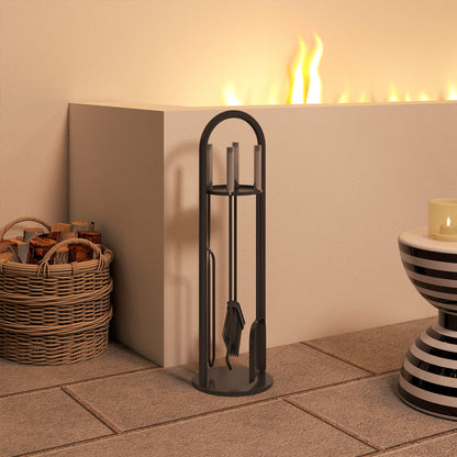 Outsunny 5 Pieces Fireplace Tools Set, Metal Fireplace Accessories Fireside Companion Set with Broom, Shovel, Poker and Bucket, Silver