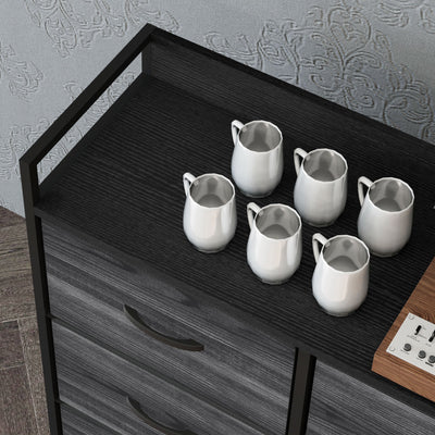HOMCOM Rustic Chest of Six Fabric Drawers - Black 