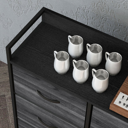 HOMCOM Rustic Chest of Six Fabric Drawers - Black 