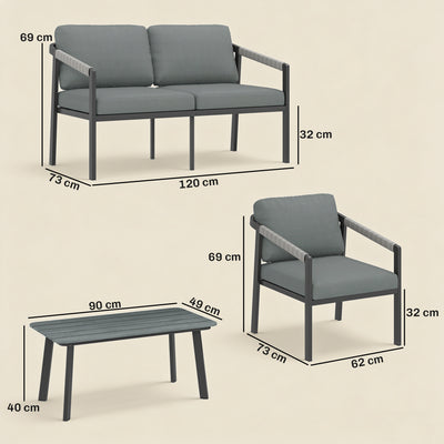 Outsunny Aluminium Garden Furniture Set, 4 Seater Outdoor Patio Furniture with Loveseat, 2 Armchairs, Slatted Table 