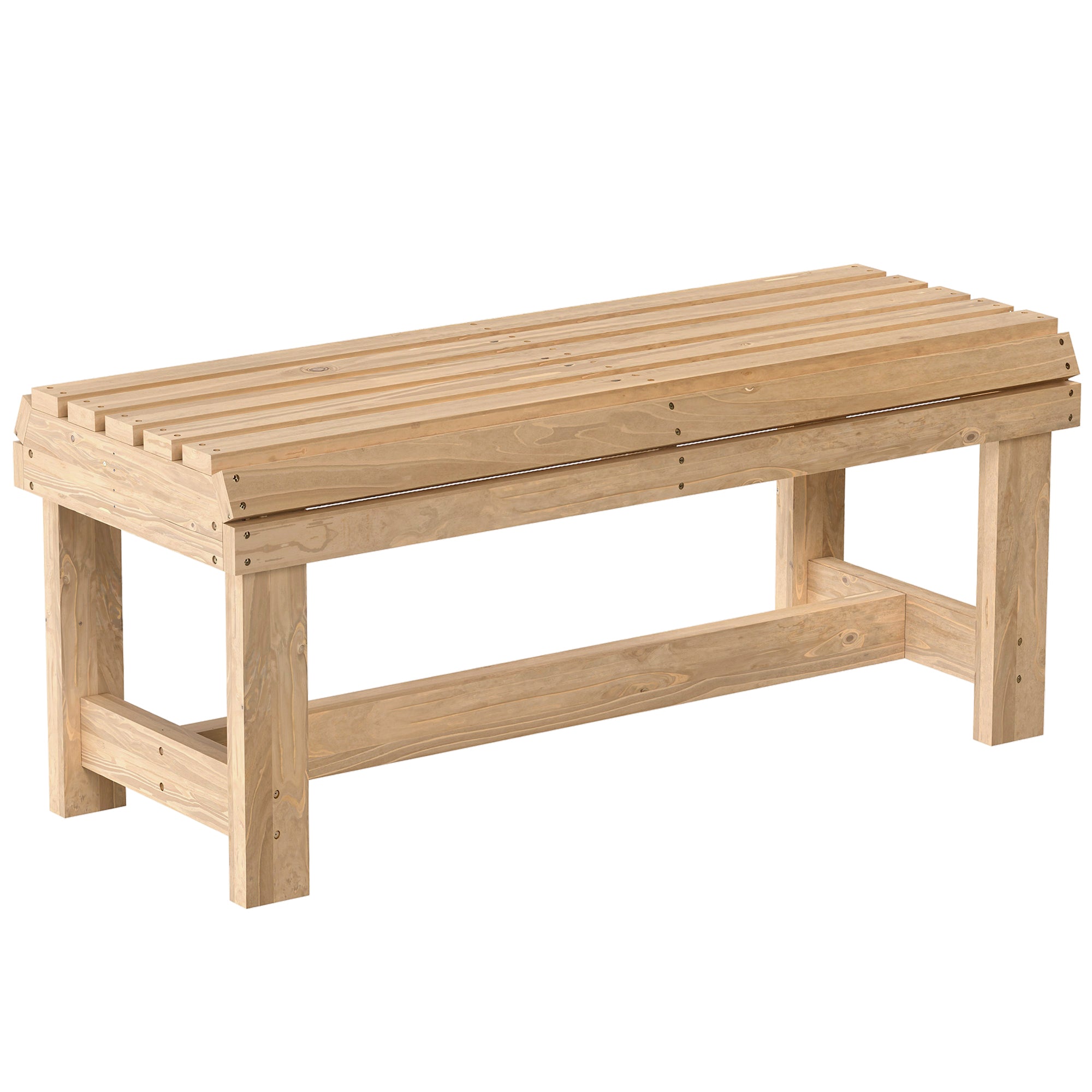 Outsunny Wooden Outdoor Bench, 2 Seater Garden Bench, Backless Patio Bench with Slatted Curved Seat, Natural Wood Finish 