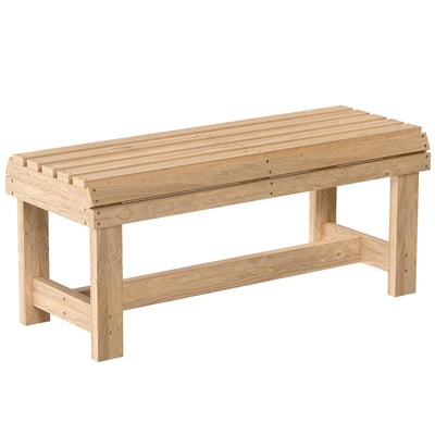 Outsunny Wooden Outdoor Bench, 2 Seater Garden Bench, Backless Patio Bench with Slatted Curved Seat, Natural Wood Finish 