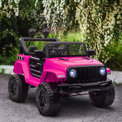 HOMCOM Kids Electric Ride On Car 12V Off Road Toy with Parental Remote Control 2 Motors Horn Lights Suspension Wheels for 3-6 Years Old Pink 