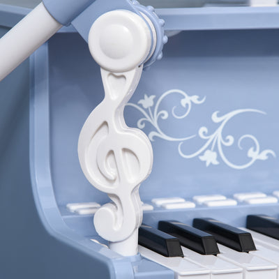 HOMCOM 37 Keys Kids Piano Mini Electronic Keyboard Light Kids Musical Instrument Educational Game Children Grand Piano Toy Set w/Stool & Microphone & Music Stand (Blue) 