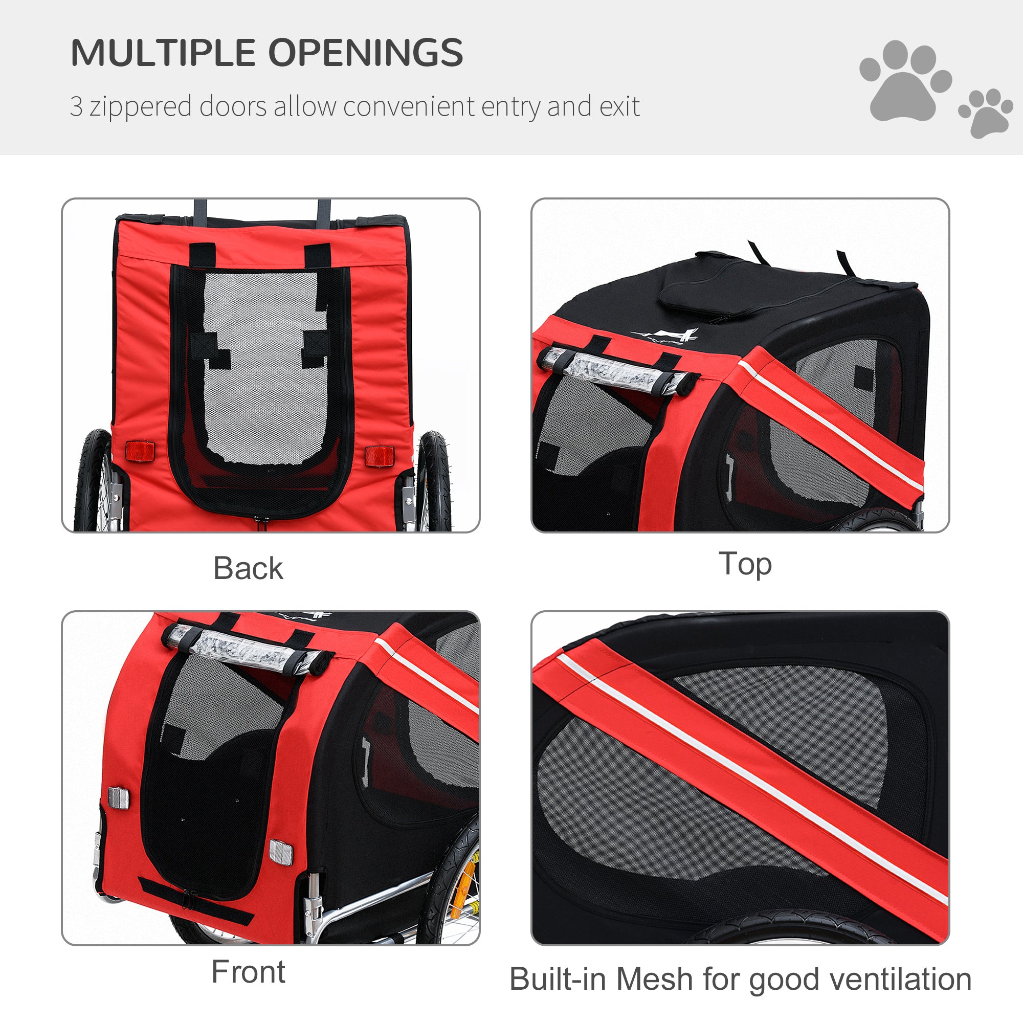 Pawhut Bicycle Pet Trailer in Steel Frame-Red/Black 