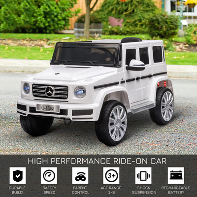 HOMCOM Mercedes Benz G500 Licensed 12V Kids Electric Ride On Car  Toy with Parental Remote Control Battery-powered 2 Motors Music Lights MP3 for 3-8 Years Old White 