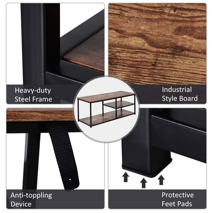 HOMCOM TV Unit for 55 inch TVs, Industrial TV Table with 2 Storage Shelves and Metal Frame, Entertainment Unit For living Room, Rustic Brown 