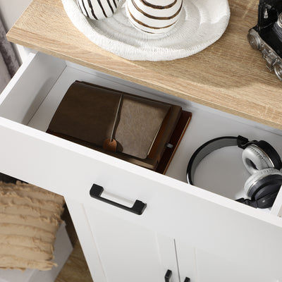 HOMCOM Freestanding Kitchen Cupboard, Nordic Storage Cabinet with Drawer, Doors and Open Countertop for Living & Dining Room, 130cm, White 