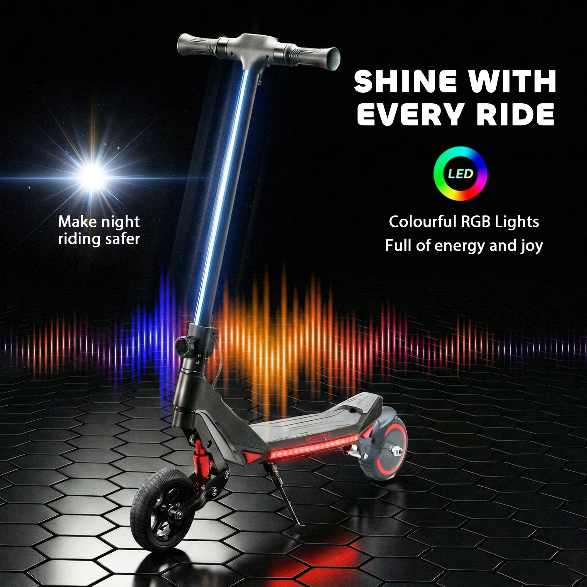 SPORTNOW Electric Scooter for Kids, Foldable E Scooter for Age Age 6+ with LED Display, RGB lights, Up to 16km/h, Black 