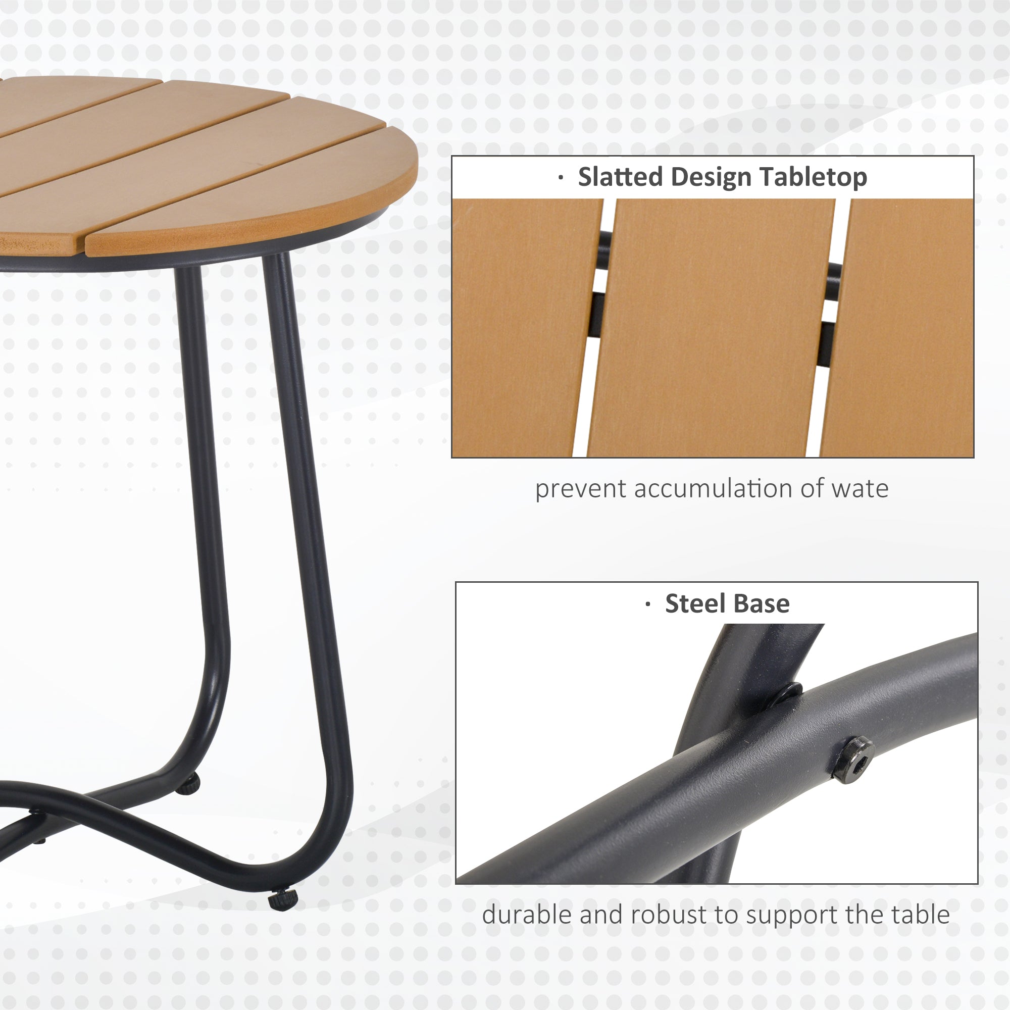 Outsunny Round Outdoor Side Table Adjustable Leg Pads Garden Table 49 x 49 x 48 cm Natural Wood & Black 