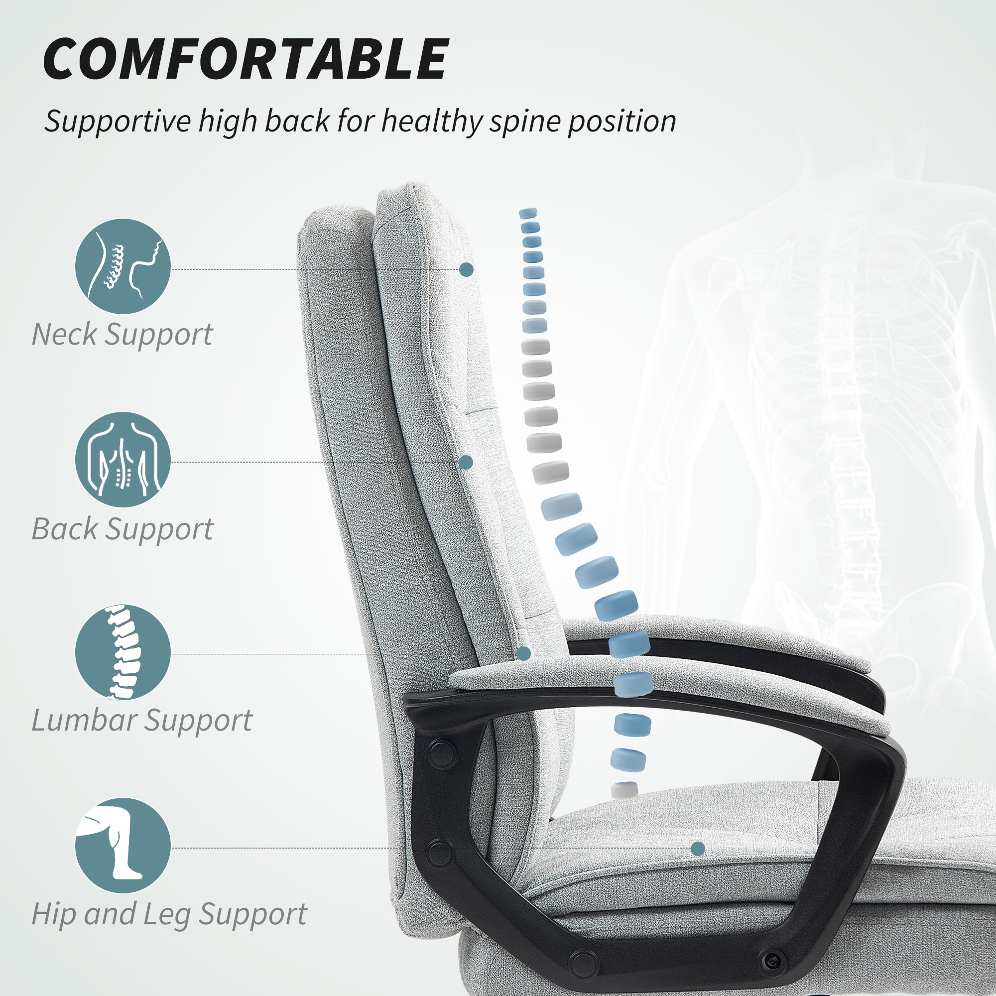 HOMCOM Linen-Look Double-Padded Office Chair - Grey 