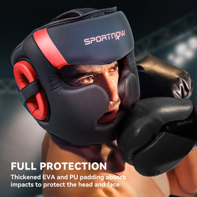SPORTNOW Boxing Headguard, Boxing Headgear Helmet with Adjustable Strap for Full Face Protection for Kickboxing Sparring Martial Arts Karate Taekwondo, Red 