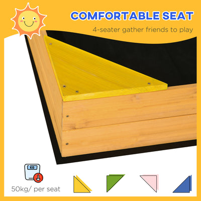 Outsunny Kids Wooden Sand Pit, Children Sandbox, with Four Seats, Non-Woven Fabric, for Gardens, Playgrounds 