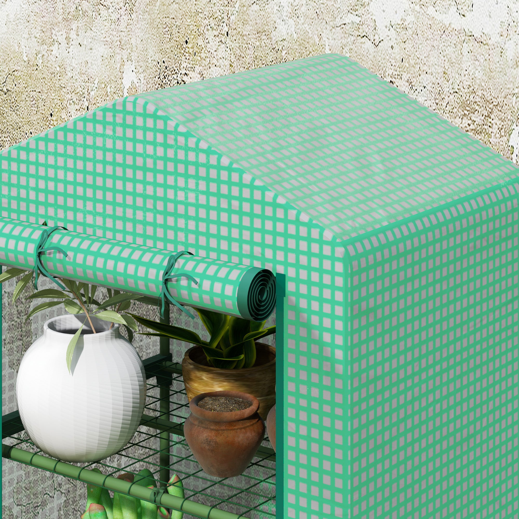 Outsunny 3 Tier Mini Greenhouse Portable Garden Grow House with Roll Up Door and Wire Shelves, 69 x 49 x 125 cm, Green 