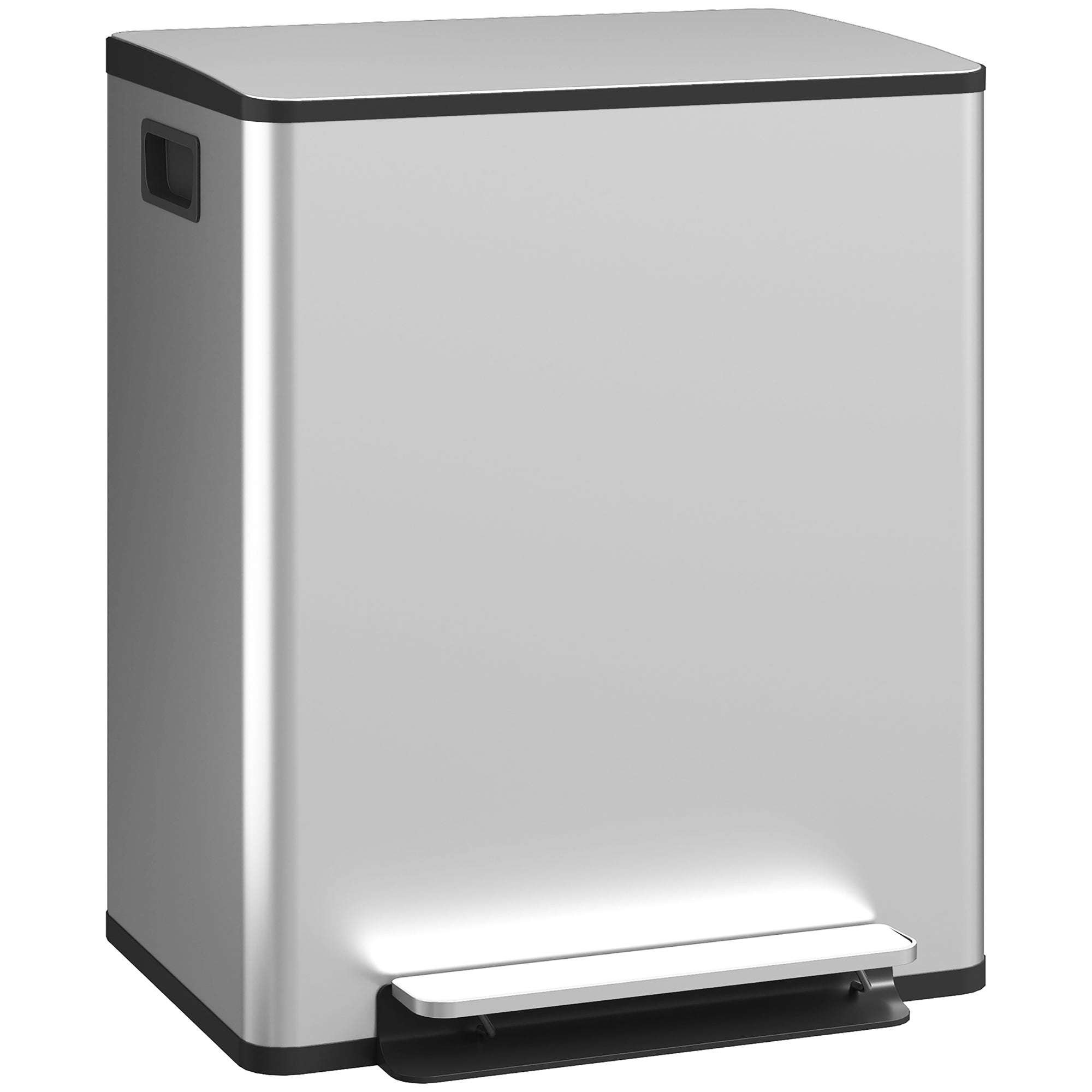 HOMCOM 50L Dual Compartment Stainless Steel Bin, with Deodoriser Holders - Silver 