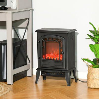 HOMCOM Free standing Electric Fireplace Stove, Fireplace Heater with Realistic Flame Effect, Overheat Safety Protection, 1000W/2000W, Black 