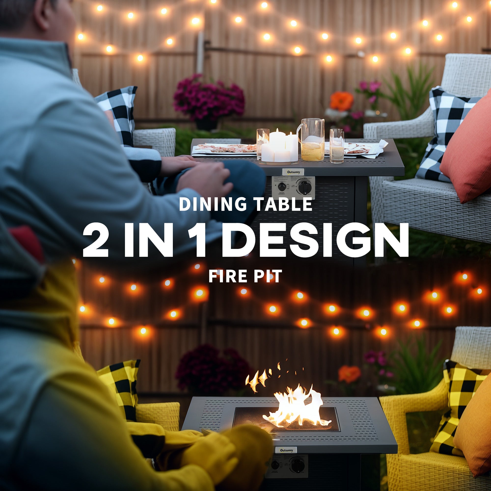 Outsunny 71 x 71cm 40000 BTU Gas Firepit Table - Black/Dark Grey 