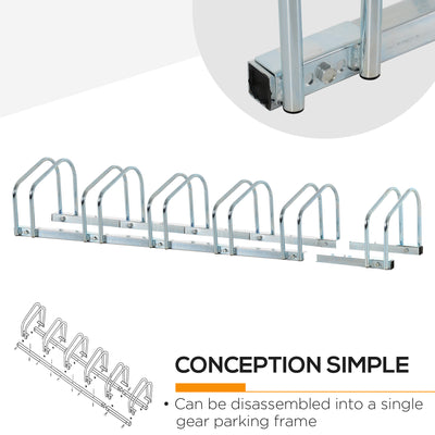 HOMCOM Bike Stand Parking Rack Floor or Wall Mount Bicycle Cycle Storage Locking Stand 179L x 33W x 27H (6 Racks, Silver) 