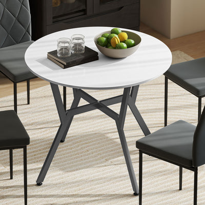 HOMCOM Dining Table, Round Kitchen Table with Black Legs for Living Room, Dining Room 90 x 76 cm, High Gloss White 