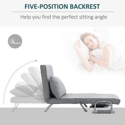 HOMCOM Suedette Adjustable Back Futon Sofa Chair - Grey 