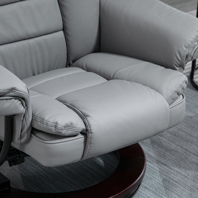 HOMCOM Manual Recliner and Footrest Set PU Leather Leisure Lounge Chair Armchair with Swivel Wood Base, Grey 
