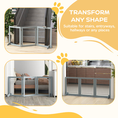 PawHut Foldable Pet Gate, with Three Panels & Two Support Feet - Grey 