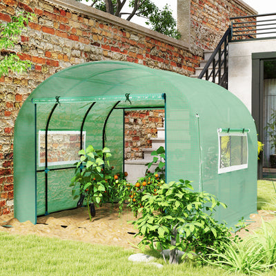 Outsunny 300 x 300cm Walk-In Polytunnel Greenhouse - Green 
