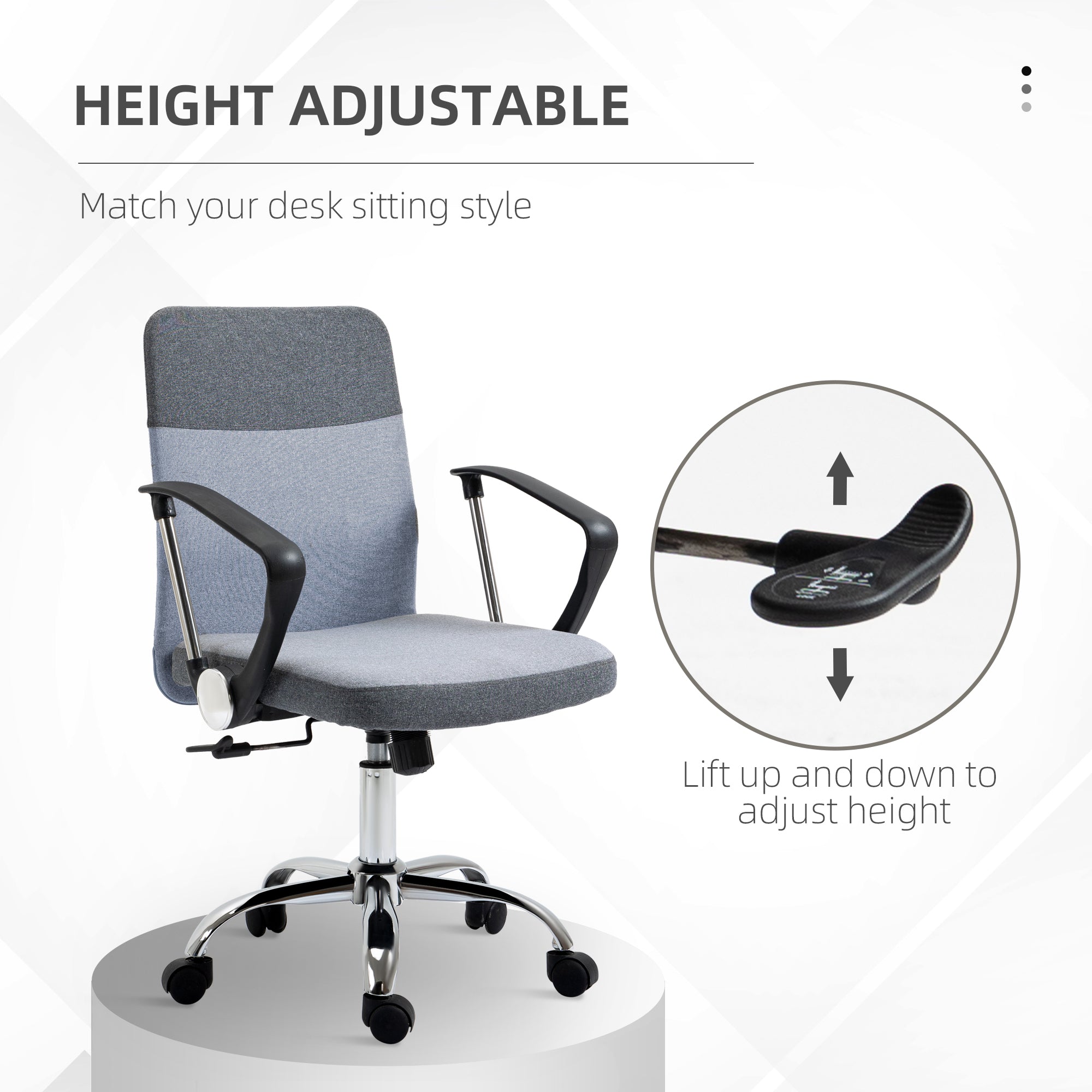 Vinsetto Office Chair Linen Fabric Swivel Computer Desk Chair Home Study Adjustable Chair with Wheels, Grey 