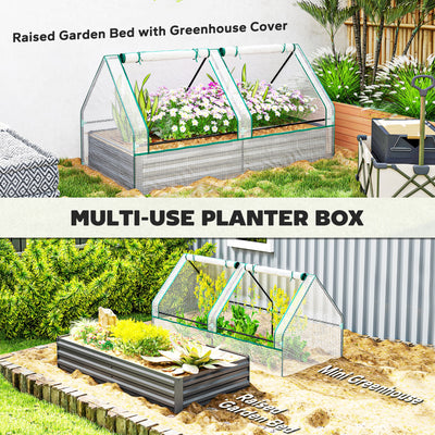 Outsunny Metal Planter Box with Cover, Raised Garden Bed with Greenhouse, for Herbs and Vegetables, White and Dark Grey 