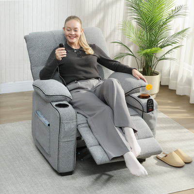 HOMCOM Electric Massage Recliner Armchair with Vibration, Heat, Whisper-Quiet Motor, Memory Function, Velvet Power Reclining Chair with Spring Pack, USB Port, Footrest, Side Pocket, Cup Holders, Grey 