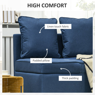 HOMCOM Convertible Single Sofa Bed with Thick Padded Seat, 3-in-1 Multi-Functional Sleeper Chair Bed with Magazine Pocket, for Living Room, Blue 