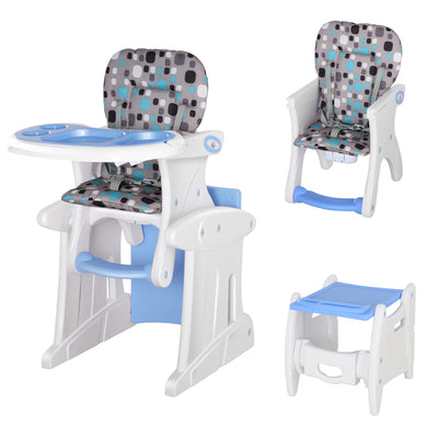 HOMCOM 2 in 1 Convertible Baby High Chair Toddler Table Chair Infant Feeding Seat Removable Food Tray Safety Harness Blue 