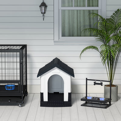 PawHut Plastic Dog Kennel with Windows, for Garden Patio, Miniature Dogs, 64.5 x 57 x 66cm - Grey 