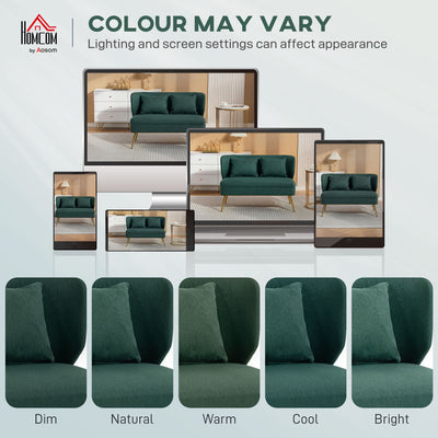 HOMCOM 2 Seater Sofa, Linen-look Fabric Small Sofa with Wing Back, Thick Seat, Metal Legs, Dark Green 