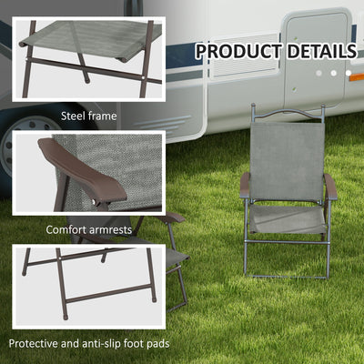 Outsunny Set of Two Folding Garden Chairs, with Fabric Mesh Seats - Dark Grey 
