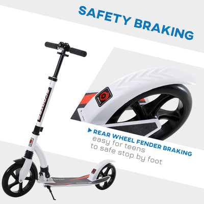 HOMCOM Foldable Kick Scooter with Double Shock Absorption and Big Wheels, Height Adjustable Aluminium Frame Big Wheel Scooter for 14+ Teens Adult - White 