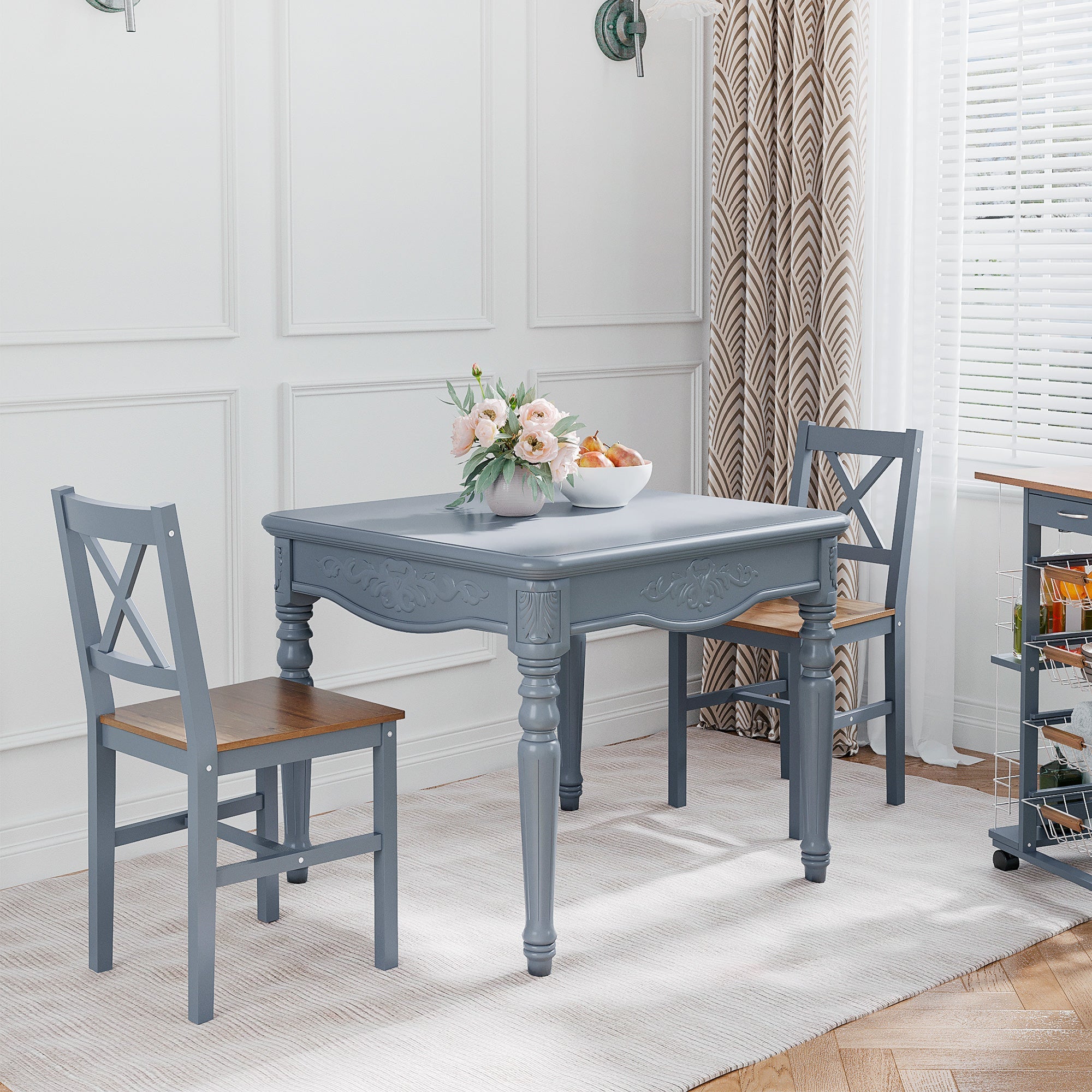 HOMCOM Dining Chairs Set of 2, Pine Wood Kitchen Chairs with Cross Back, Solid Structure for Living Room and Dining Room, Grey 
