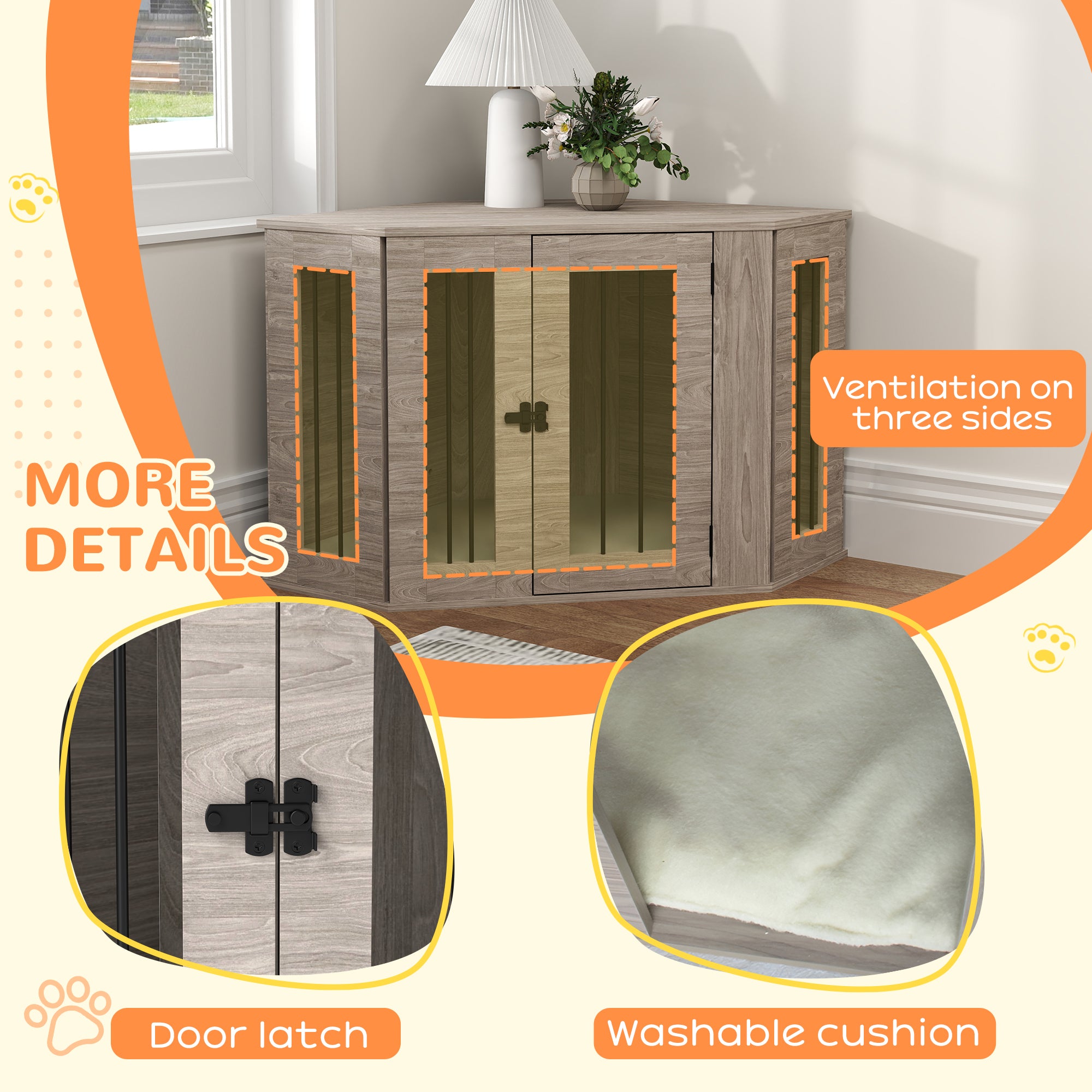 PawHut 2 in 1 Dog Crate Furniture Side Table, with Cushion, 104 x 55 x 63cm - Walnut Brown 
