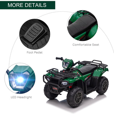 HOMCOM 12V Kids Quad Bike with Forward, Reverse Functions, Ride-On ATV w/ Music, LED, Headlights, for Ages 3-5 Years - Green 
