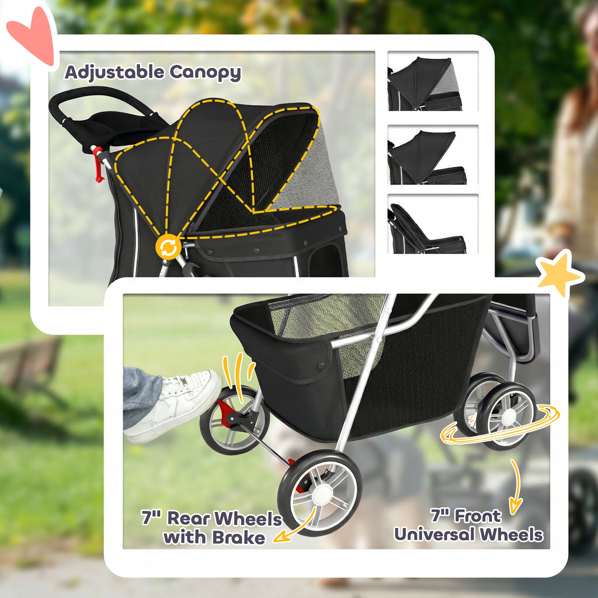 PawHut 3 Wheel Pet Stroller for Small and Miniature Dogs, Black 