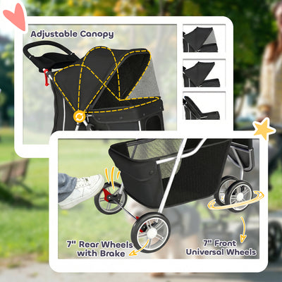 PawHut 3 Wheel Pet Stroller for Small and Miniature Dogs, Black 