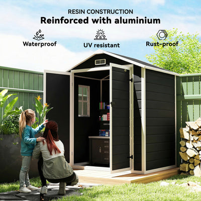 Outsunny 6'x4.5' Garden Storage Shed, Lockable Garden Shed with Double Doors, Window, Vent and Plastic Roof, Black 