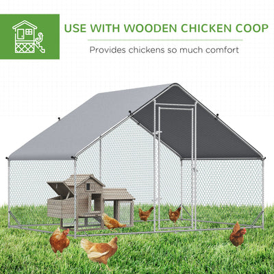 PawHut Chicken Run Galvanised Walk-in Chicken Coop Hen Poultry House Cage Rabbit Hutch Pet Playpen Garden w/ Water-Resist Cover, 3 x 2 x 2m 