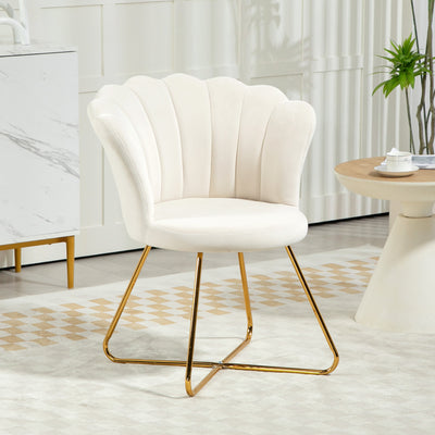 HOMCOM Velvet-Feel Lotus Petal Accent Chair - Cream 