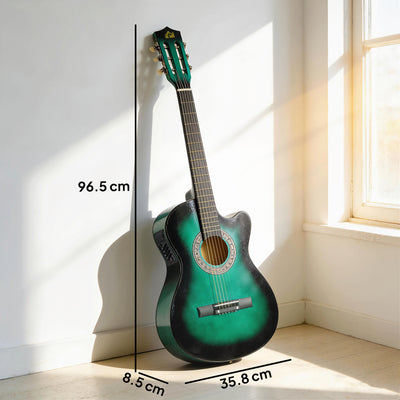 HOMCOM 38 Inch Acoustic Electric Guitar, Beginner Junior Adult Guitar Gloss Finish with Carrying Case - Dark Green 